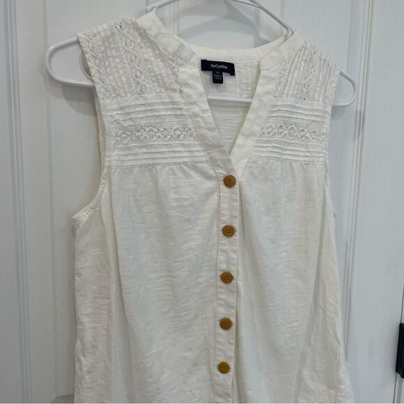 For Cynthia Beachwear White Button Down Lace Detail Tank Women’s Size M - Picture 4 of 6